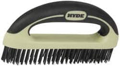 Hyde Tools - 1-1/8 Inch Trim Length Steel Scratch Brush - 8" Brush Length, 8" OAL, 1-1/8" Trim Length, Plastic with Rubber Overmold Ergonomic Handle - Benchmark Tooling