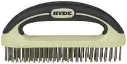 Hyde Tools - 1-1/8 Inch Trim Length Stainless Steel Scratch Brush - 8" Brush Length, 8" OAL, 1-1/8" Trim Length, Plastic with Rubber Overmold Ergonomic Handle - Benchmark Tooling