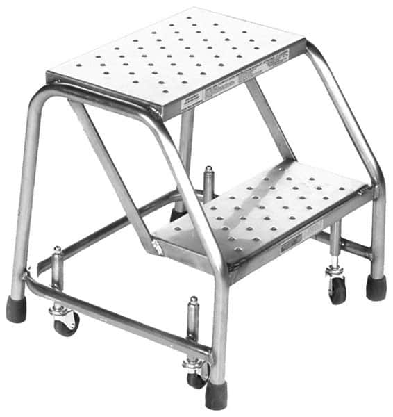 Ballymore - 28-1/2" 3 Step Ladder - Rolling Safety Ladder, 450 Lb Capacity, 28-1/2" Platform Height, 20" Base Width x 25" Base Depth, Perforated Tread - Benchmark Tooling