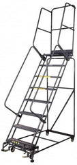 Ballymore - 115" 7 Step Ladder - Rolling Safety Ladder, 450 Lb Capacity, 70" Platform Height, 32" Base Width x 55" Base Depth, Perforated Tread - Benchmark Tooling