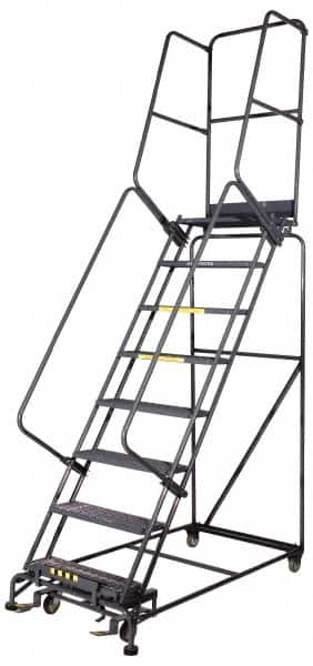 Ballymore - 135" 9 Step Ladder - Rolling Safety Ladder, 450 Lb Capacity, 90" Platform Height, 32" Base Width x 68" Base Depth, Perforated Tread - Benchmark Tooling