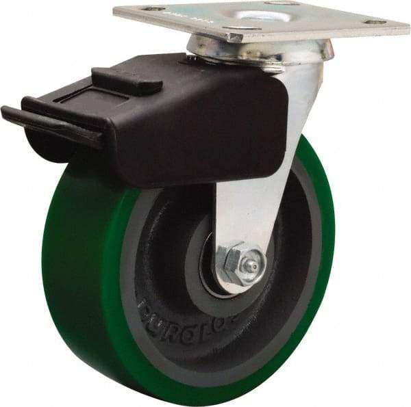 Hamilton - 6" Diam x 2" Wide x 7-1/2" OAH Top Plate Mount Swivel Caster - Polyurethane Mold onto Cast Iron Center, 850 Lb Capacity, Precision Ball Bearing, 4 x 4-1/2" Plate - Benchmark Tooling