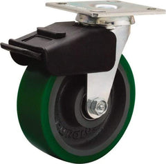 Hamilton - 6" Diam x 2" Wide x 7-1/2" OAH Top Plate Mount Swivel Caster - Polyurethane Mold onto Cast Iron Center, 850 Lb Capacity, Precision Ball Bearing, 4 x 4-1/2" Plate - Benchmark Tooling