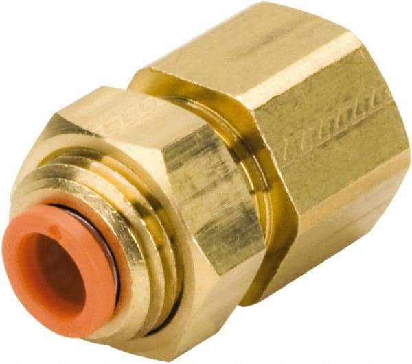 SMC PNEUMATICS - 3/8" OD, 3/8 NPT, Brass/Polybutylene Push-to-Connect Female Bulkhead - 145 Max psi - Benchmark Tooling