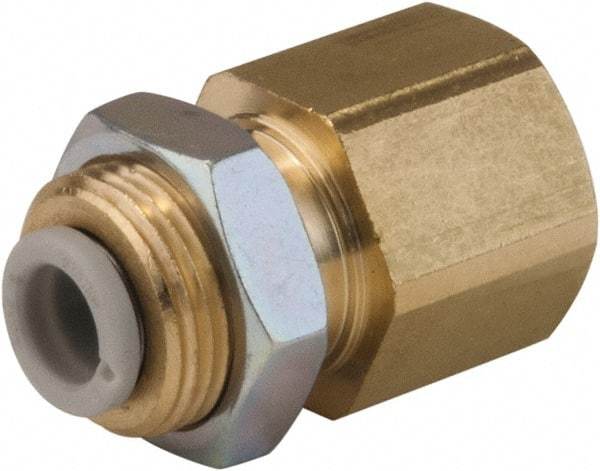 SMC PNEUMATICS - 3.2mm OD, 1/4 BSPT, Brass/Polybutylene Push-to-Connect Female Bulkhead - 145 Max psi - Benchmark Tooling