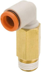 SMC PNEUMATICS - 1/2" Outside Diam, 1/4 NPT, Brass/Polybutylene Push-to-Connect Tube Extended Male Elbow - 145 Max psi - Benchmark Tooling