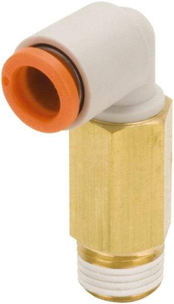 SMC PNEUMATICS - 5/16" Outside Diam, 3/8 NPT, Brass/Polybutylene Push-to-Connect Tube Extended Male Elbow - 145 Max psi - Benchmark Tooling