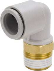 SMC PNEUMATICS - 12mm Outside Diam, 1/2 BSPT, Brass/Polybutylene Push-to-Connect Tube Male Elbow - 145 Max psi - Benchmark Tooling