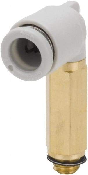 SMC PNEUMATICS - 4mm Outside Diam, M5 x 0.8 Metric, Brass/Polybutylene Push-to-Connect Tube Extended Male Elbow - 145 Max psi - Benchmark Tooling