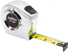 Lufkin - 33' x 1" Yellow Blade Tape Measure - 1/16" Graduation, Inch Graduation Style, Chrome Case - Benchmark Tooling