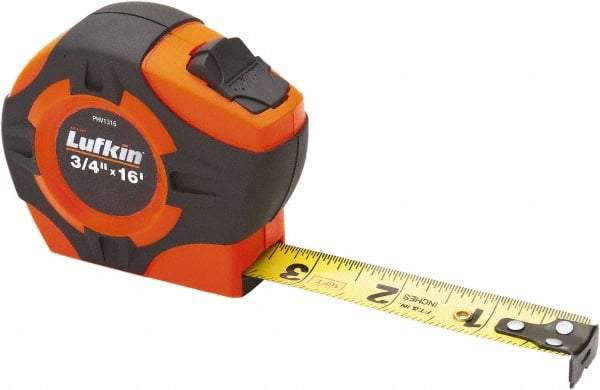 Lufkin - 16' x 3/4" Yellow Blade Tape Measure - 1/16 & 1/32" Graduation, Inch Graduation Style, Chrome Case - Benchmark Tooling