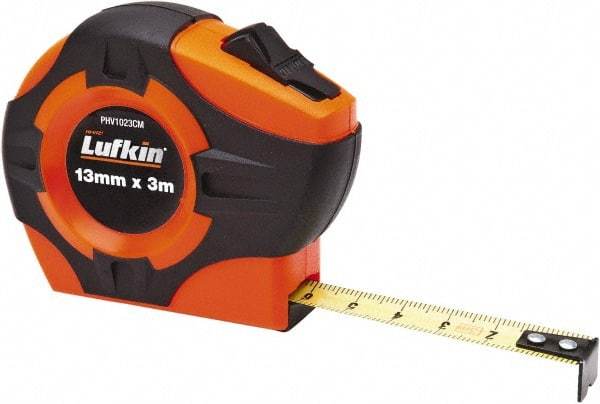 Lufkin - 10' x 1/2" Yellow Blade Tape Measure - 1/16" & 1mm Graduation, Inch/Metric Graduation Style, High-Visibility Orange Case - Benchmark Tooling