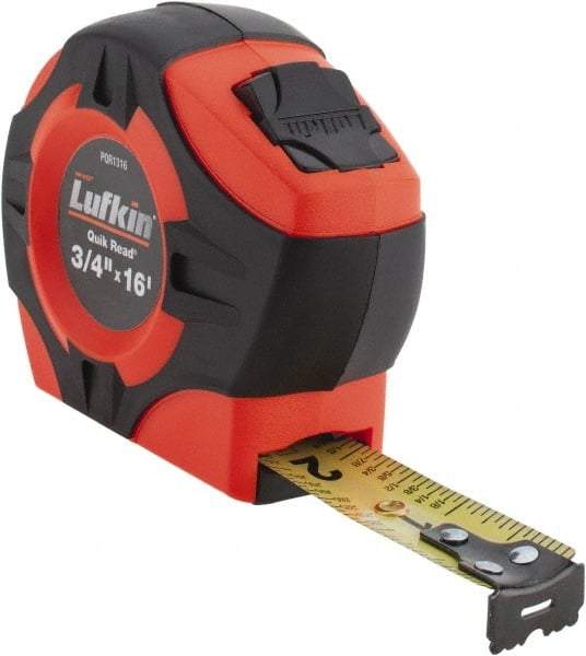 Lufkin - 16' x 3/4" Yellow Blade Tape Measure - 1/16" Graduation, Inch Graduation Style, Orange/Black Case - Benchmark Tooling