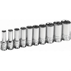 SK - 1/4" Drive Semi-Deep Socket Set - 3/16 to 9/16", Inch Measurement Standard - Benchmark Tooling