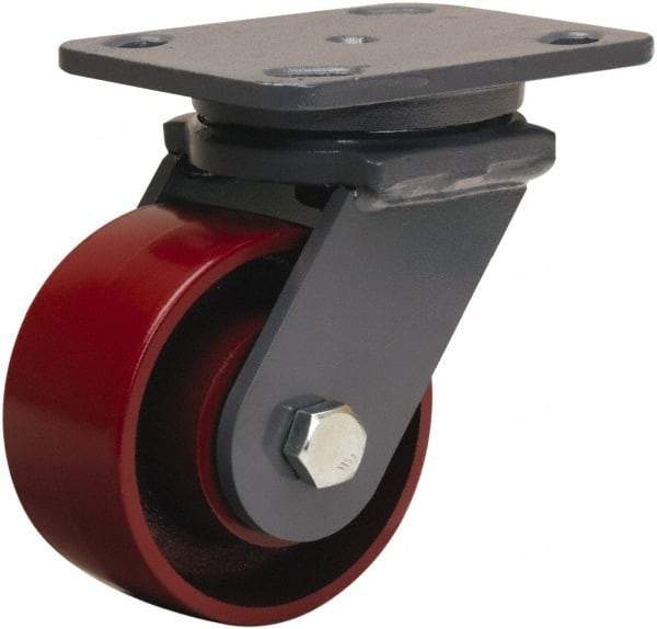 Hamilton - 4" Diam x 2" Wide x 5-5/8" OAH Top Plate Mount Swivel Caster - Cast Iron, 1,000 Lb Capacity, Precision Ball Bearing, 4 x 5" Plate - Benchmark Tooling