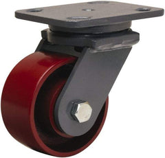 Hamilton - 4" Diam x 2" Wide x 5-5/8" OAH Top Plate Mount Swivel Caster - Cast Iron, 1,000 Lb Capacity, Precision Ball Bearing, 4 x 5" Plate - Benchmark Tooling