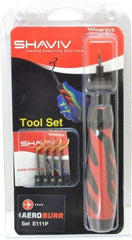 Shaviv - 7 Piece Hand Deburring Tool Set - E Blade Holder, E111P Blades, For Straight Edge, Hole Edge, Hole Inner Surface, Flat Surface - Benchmark Tooling