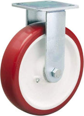 Hamilton - 8" Diam x 2" Wide x 9-1/2" OAH Top Plate Mount Rigid Caster - Polyurethane Mold on Polypropylene, 900 Lb Capacity, Straight Roller Bearing, 4 x 4-1/2" Plate - Benchmark Tooling