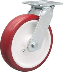 Hamilton - 8" Diam x 2" Wide x 9-1/2" OAH Top Plate Mount Swivel Caster - Polyurethane Mold on Polypropylene, 900 Lb Capacity, Straight Roller Bearing, 4 x 4-1/2" Plate - Benchmark Tooling