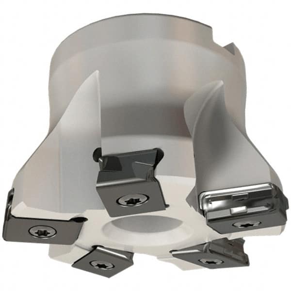 Iscar - 5 Inserts, 2-1/2" Cut Diam, 1" Arbor Diam, 0.118" Max Depth of Cut, Indexable Square-Shoulder Face Mill - 0/90° Lead Angle, 1-3/4" High, HTP LNHT 1606 Insert Compatibility, Through Coolant, Series TangPlunge - Benchmark Tooling