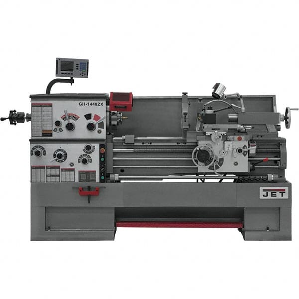 Jet - 14" Swing, 40" Between Centers, 230 Volt, Triple Phase Engine Lathe - 7MT Taper, 7-1/2 hp, 42 to 1,800 RPM, 3-1/8" Bore Diam, 30" Deep x 58" High x 77-1/2" Long - Benchmark Tooling