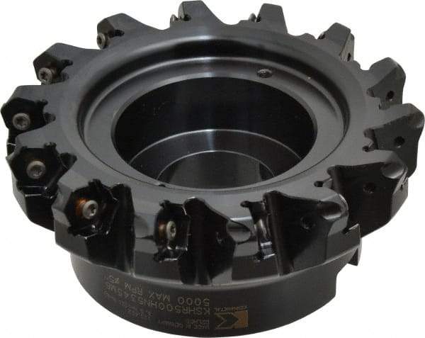 Kennametal - 5" Cut Diam, 1" Arbor Hole, 4.51mm Max Depth of Cut, 45° Indexable Chamfer & Angle Face Mill - 14 Inserts, HNGJ 535-GD Insert, Right Hand Cut, 14 Flutes, Through Coolant, Series KSHR - Benchmark Tooling