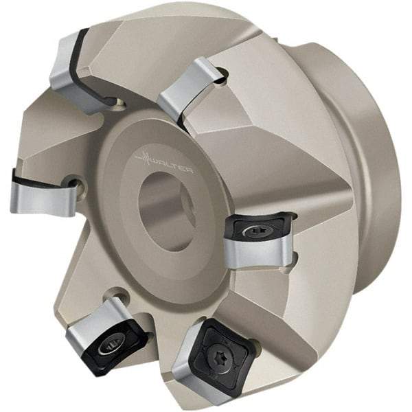 Walter - 80mm Cut Diam, 27mm Arbor Hole, 9mm Max Depth of Cut, Indexable Chamfer & Angle Face Mill - 6 Inserts, SN . X 1606 . . Insert, Right Hand Cut, 6 Flutes, Through Coolant, Series Xtra-tec - Benchmark Tooling