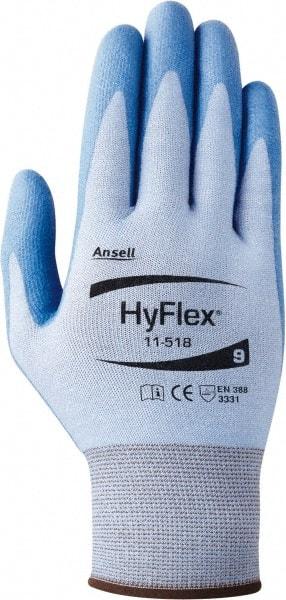 Ansell - Size S (7), ANSI Cut Lvl 2, Puncture Lvl 2, Abrasion Lvl 3, Polyurethane Coated Dyneema Diamond HPPE liner Cut Resistant Gloves - 10" Long, Palm Coated, Dyneema/Nylon & Spandex Lining, Knit Wrist, Blue, Paired - Benchmark Tooling