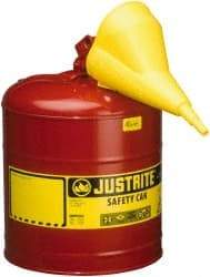 Justrite - 5 Gal 24-Gauge Coated Steel Body Self-Closing, Self-Venting, Full-Length Flame Arrester - 16-7/8" High x 11-3/4" Diam, Red with Yellow - Benchmark Tooling