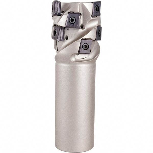 Iscar - 40mm Cut Diam, 36mm Max Depth of Cut, 32mm Shank Diam, 115mm OAL, Indexable Square Shoulder End Mill - T490 LN.T 1306 Inserts, Weldon Shank, 90° Lead Angle, Through Coolant, Series Helitang - Benchmark Tooling