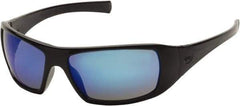 PYRAMEX - Ice Blue Mirror Lenses, Framed Safety Glasses - Scratch Resistant, Black Polycarbonate/Thermoplastic Rubber Frame, Size Universal, Wrap Around - Benchmark Tooling