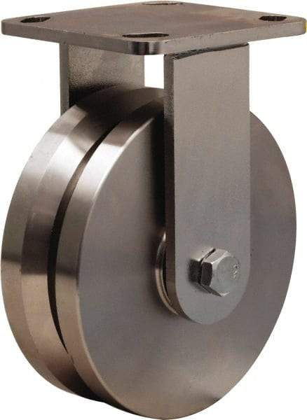 Hamilton - 6" Diam x 2" Wide, Stainless Steel Rigid Caster - 1,200 Lb Capacity, Top Plate Mount, 4" x 4-1/2" Plate, Stainless Steel Precision Ball Bearing - Benchmark Tooling