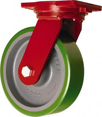 Hamilton - 10" Diam x 3" Wide x 12-1/2" OAH Top Plate Mount Swivel Caster - Polyurethane Mold onto Cast Iron Center, 3,000 Lb Capacity, Tapered Roller Bearing, 6-1/8 x 7-1/2" Plate - Benchmark Tooling
