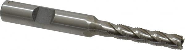 Interstate - 1/4" Diam, Fine Pitch, 1-1/8" LOC, 4 Flute Cobalt Roughing Square End Mill - Uncoated, 3-1/8" OAL, 3/8" Shank Diam, Single End - Benchmark Tooling