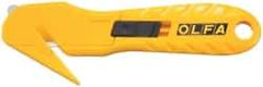 Olfa - Retractable Utility Knife - 1.58" High Carbon Tool Steel Blade, Yellow Nylon-6 Polyamide Handle, 1 Blade Included - Benchmark Tooling