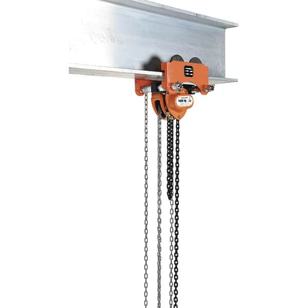 Vestil - 1 Ton Capacity Low Headroom Geared Trolley - 2-1/2" to 8" Flange Width - Benchmark Tooling