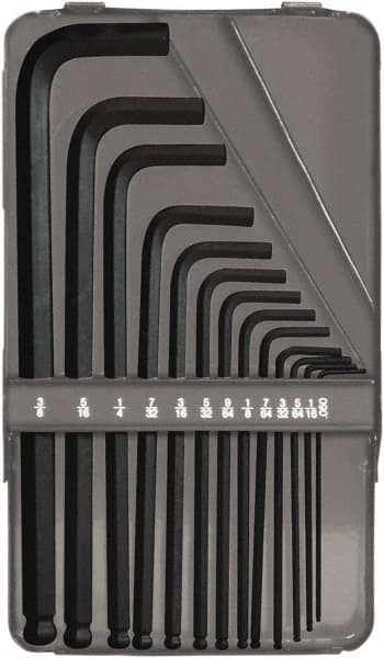 Bondhus - 13 Piece L-Key Ball End Hex Key Set - Hex Range 0.05 to 3/8", 7-1/2" OAL, Protanium High Torque Steel - Benchmark Tooling