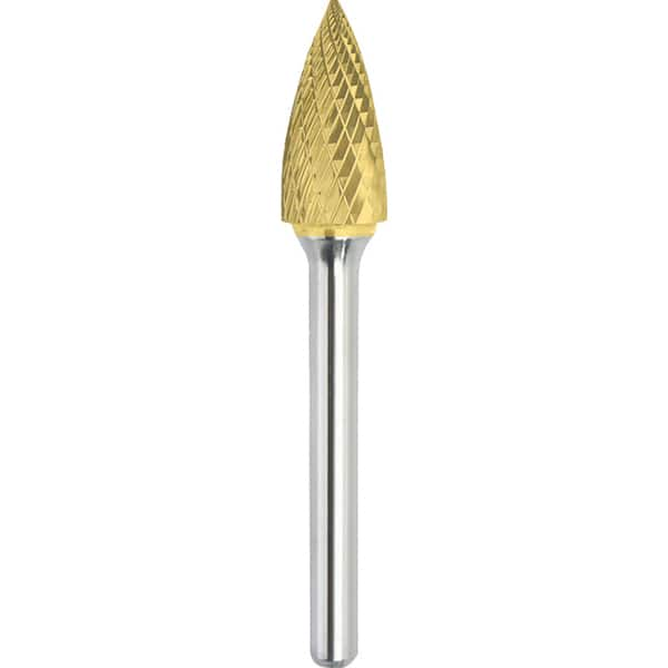 Made in USA - 1/2" Cut Diam, 0.2362" Shank Diam, Tree Head Double Cut Burr - Carbide, 19mm LOC, 64mm OAL - Benchmark Tooling