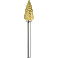 Made in USA - 9.5mm Cut Diam, 0.2362" Shank Diam, Tree Head Double Cut Burr - Carbide, 19mm LOC, 63mm OAL - Benchmark Tooling