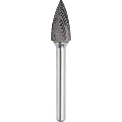 Made in USA - 9.5mm Cut Diam, 0.2362" Shank Diam, Tree Head Double Cut Burr - Carbide, 19mm LOC, 63mm OAL - Benchmark Tooling