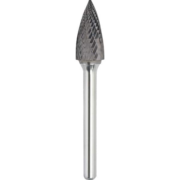 Made in USA - 3/4" Cut Diam, 1/4" Shank Diam, Tree Head Double Cut Burr - Carbide, 1-1/2" LOC, 3-1/4" OAL - Benchmark Tooling