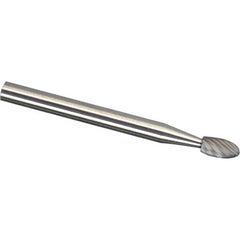 Made in USA - 3mm Cut Diam, 0.1181" Shank Diam, Oval Head Chipbreaker Cut Burr - Carbide, 5.5mm LOC, 75mm OAL - Benchmark Tooling