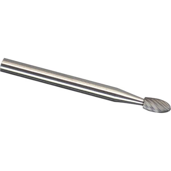 Made in USA - 1/8" Cut Diam, 1/8" Shank Diam, Oval Head Double Cut Burr - Carbide, 7/32" LOC, 3" OAL - Benchmark Tooling