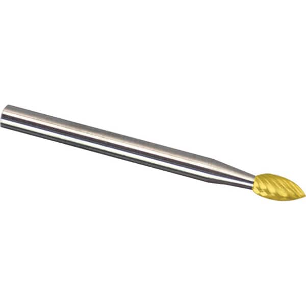 Made in USA - 1/8" Cut Diam, 1/8" Shank Diam, Tree Head Aluma Cut Burr - Carbide, 1/2" LOC, 2" OAL - Benchmark Tooling