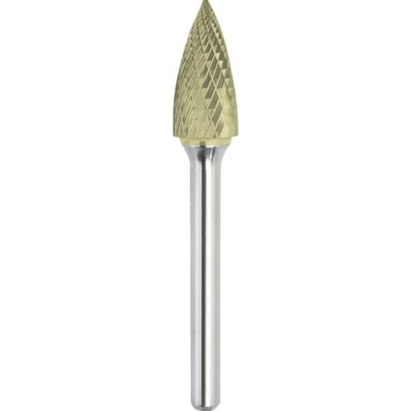 Made in USA - 19mm Cut Diam, 0.2362" Shank Diam, Tree Head Double Cut Burr - Carbide, 25mm LOC, 70mm OAL - Benchmark Tooling