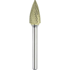 Made in USA - 3/4" Cut Diam, 1/4" Shank Diam, Tree Head Double Cut Burr - Carbide, 1-1/2" LOC, 3-1/4" OAL - Benchmark Tooling