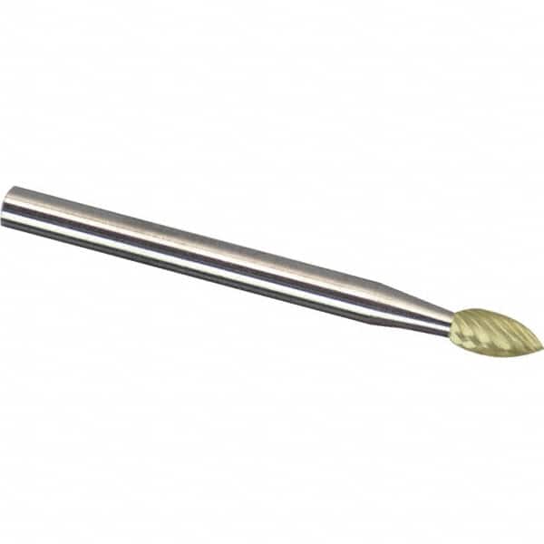 Made in USA - 1/8" Cut Diam, 1/8" Shank Diam, Tree Head Aluma Cut Burr - Carbide, 1/2" LOC, 3" OAL - Benchmark Tooling