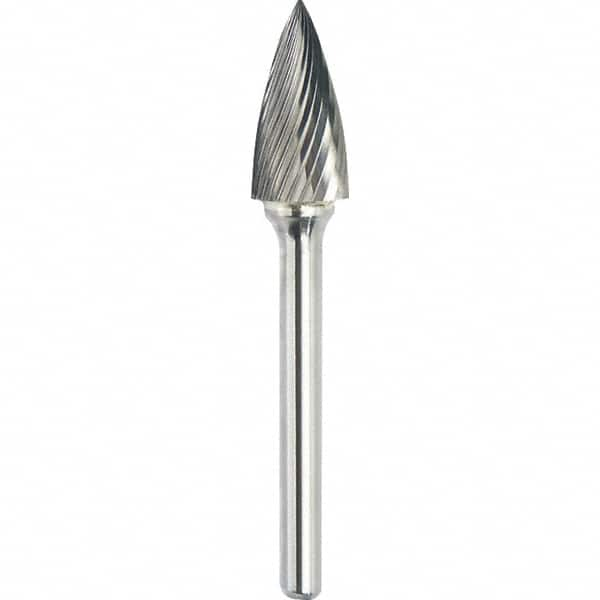 Made in USA - 9.5mm Cut Diam, 0.2362" Shank Diam, Tree Head Single Cut Burr - Carbide, 19mm LOC, 64mm OAL - Benchmark Tooling