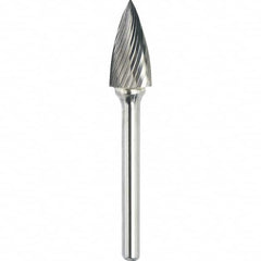 Made in USA - 9.5mm Cut Diam, 0.2362" Shank Diam, Tree Head Single Cut Burr - Carbide, 19mm LOC, 64mm OAL - Benchmark Tooling