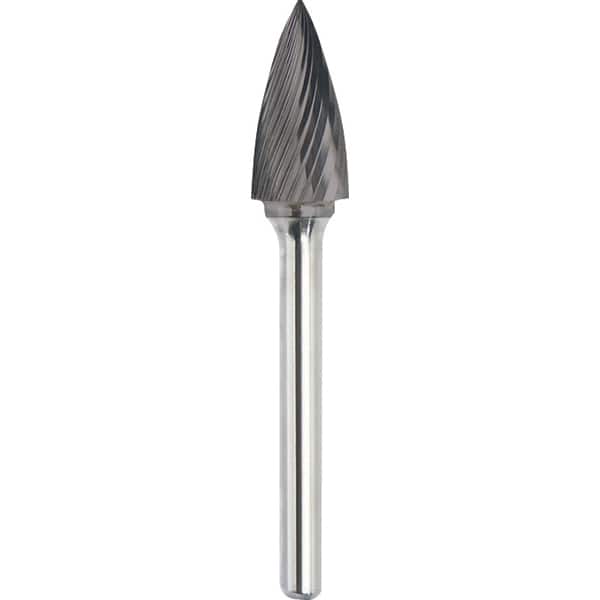 Made in USA - 1/4" Cut Diam, 1/8" Shank Diam, Tree Head Single Cut Burr - Carbide, 1/2" LOC, 2" OAL - Benchmark Tooling